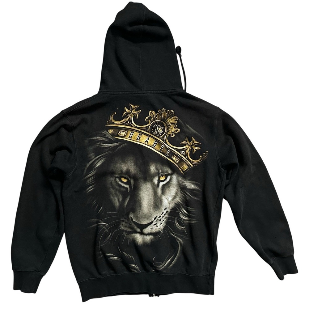 OG ABEL Fierce Lion King Gold Crown Black Full Zip Hoodie Jacket‎ Mens Size S